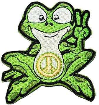 Hippie Frog Logo - Peace Finger Sign Frog Embroidered Iron On Hippie Patch