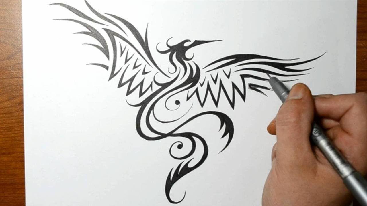 Phoenix Bird Drawing Logo - How to Draw a Phoenix Bird - Tribal Tattoo Design Style - YouTube