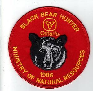 Bear Hunter Logo - 1986 ONTARIO MNR BEAR HUNTER PATCH-MICHIGAN DNR DEER-MOOSE-ELK-CREST ...