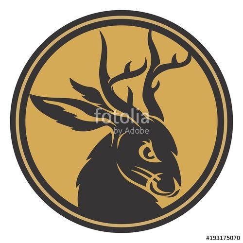 Jackalope Stock Logo - Jackalope head circle gold
