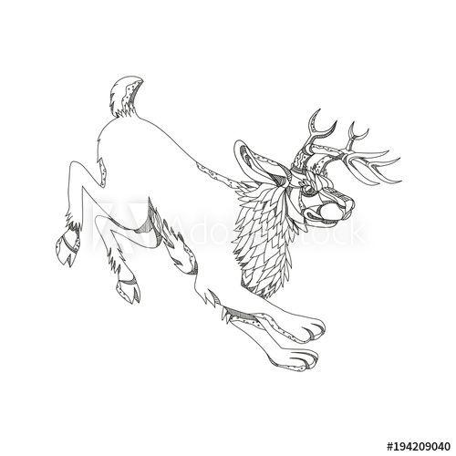 Jackalope Stock Logo - Doodle art illustration of a jackalope, a mythical animal of North ...