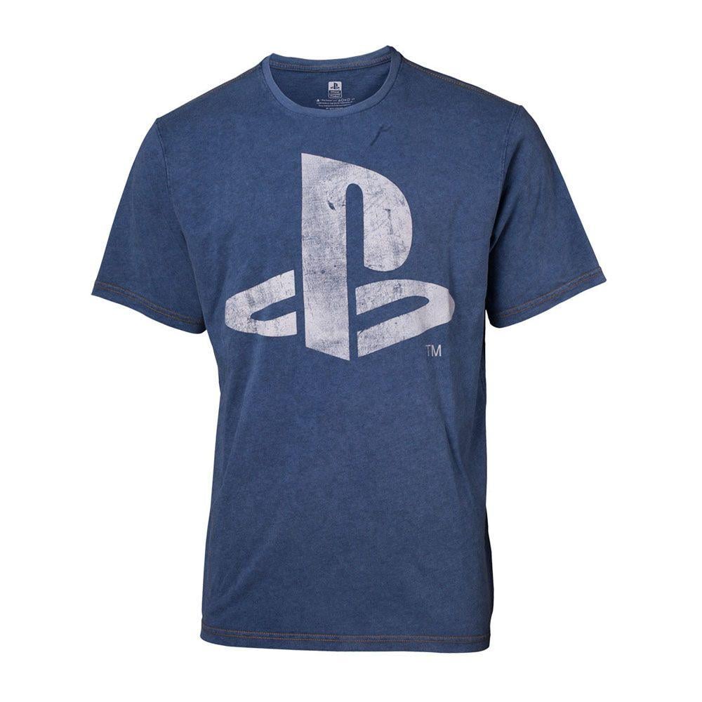 Blue L Logo - SONY Playstation Men's Logo Faux Denim T-Shirt, Large, Blue ...