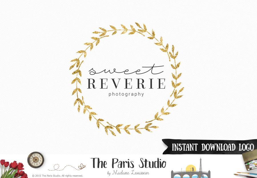 Golden Business Logo - Gold Foil Wreath Logo Design - photography logo, boutique logo ...