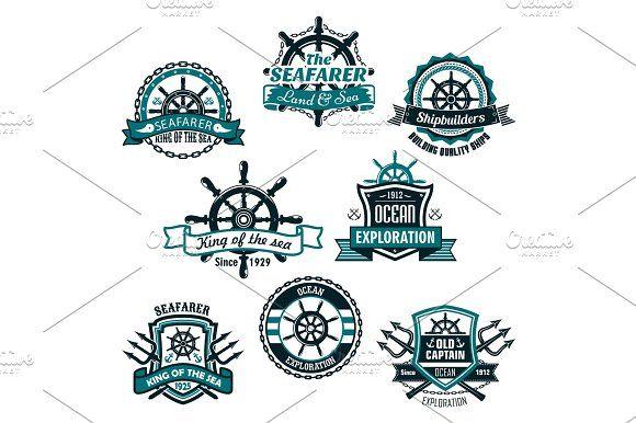 Nautical Trident Logo - Nautical and marine anchors vector icons set Illustrations