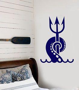 Nautical Trident Logo - Vinyl Wall Decal Tentacles Octopus Sea Animal Nautical Trident