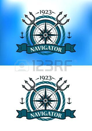 Nautical Trident Logo - Nautical Design Marine Heraldic Label With Anchors Compass Trident ...