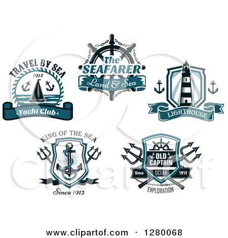 Nautical Trident Logo - Clipart of Nautical Yacht, Helm Lighthouse, Anchor and Trident ...