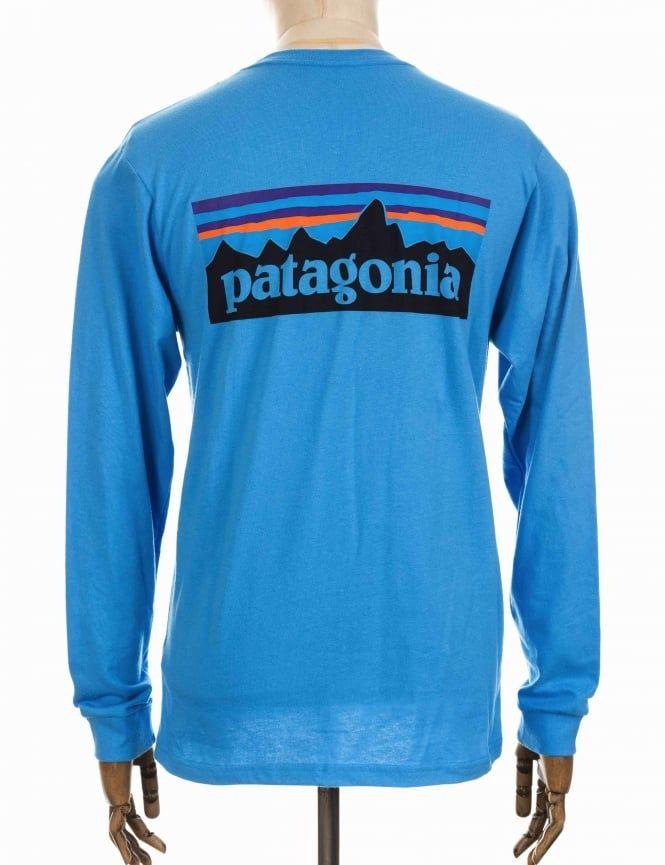 Blue L Logo - Patagonia L S P 6 Logo Tee Blue From IConsume UK