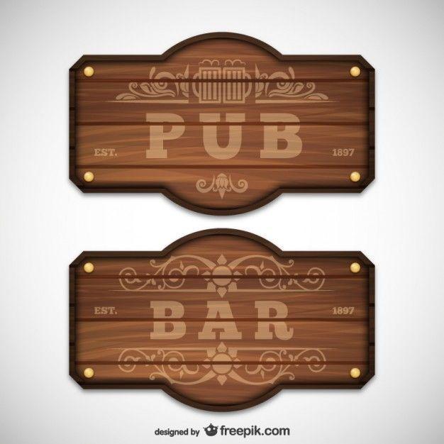 Wooden Sign Logo - Pub and bar wooden signs Vector | Free Download