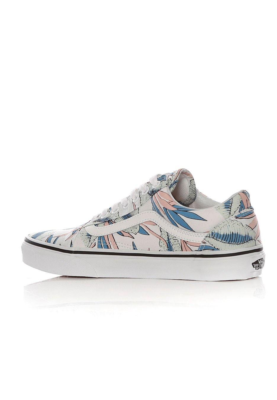 Tropical Vans Logo - Vans Skool Tropical Leaves True White Shoes