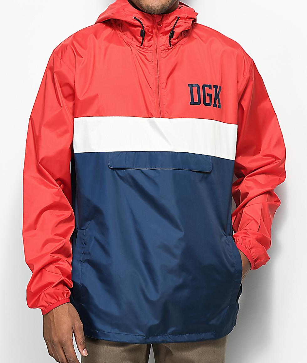 Red DGK Logo - DGK Mens Jackets - Blocked Red, White & Blue Windbreaker Anorak ...