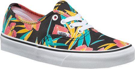 Tropical Vans Logo - Vans Authentic Sneaker Black Tropical Leaves Women Shoes Classic