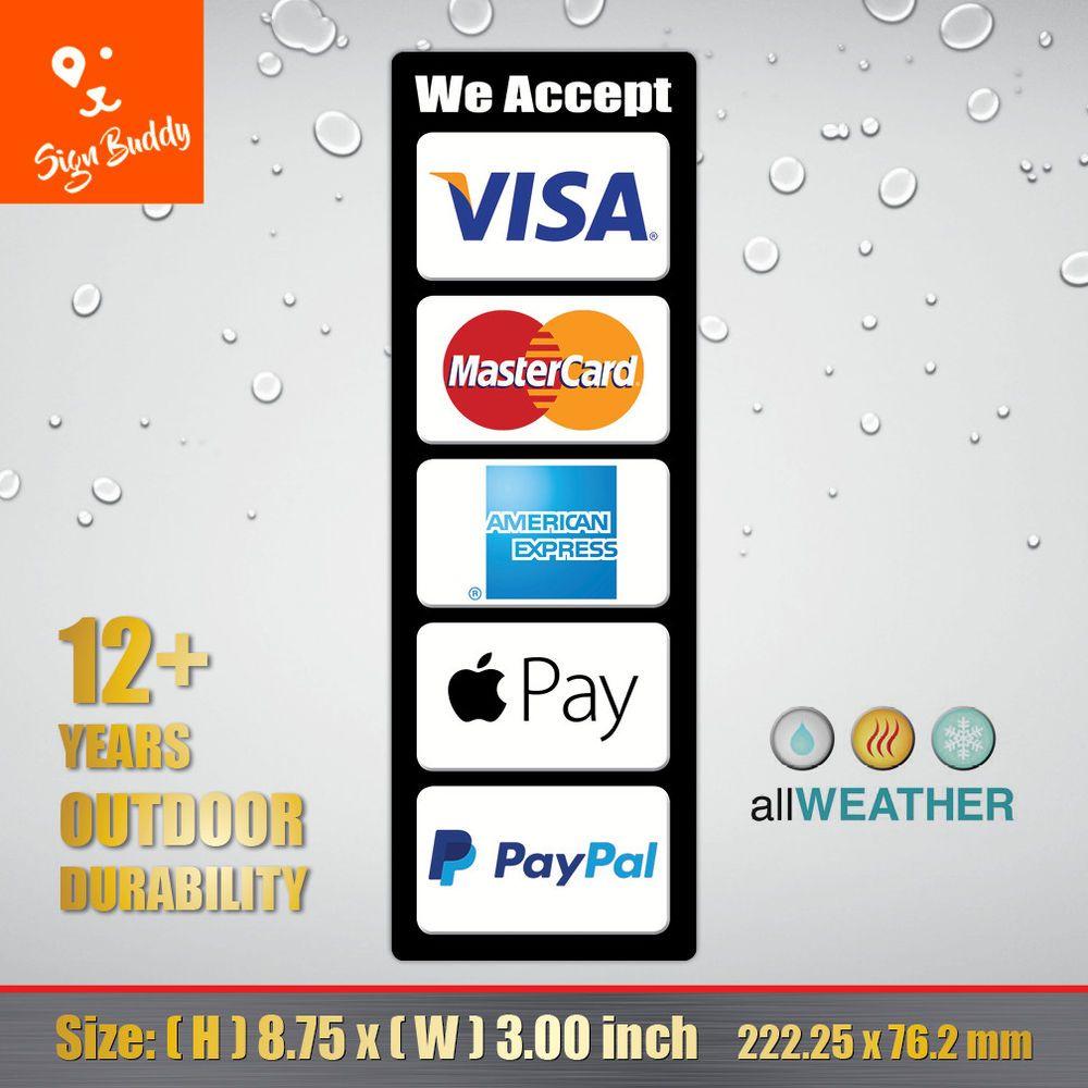 25 by 25 We Accept PayPal Logo - We Accept Credit Card Vinyl Sticker Visa Master AE PayPal Cashier ...