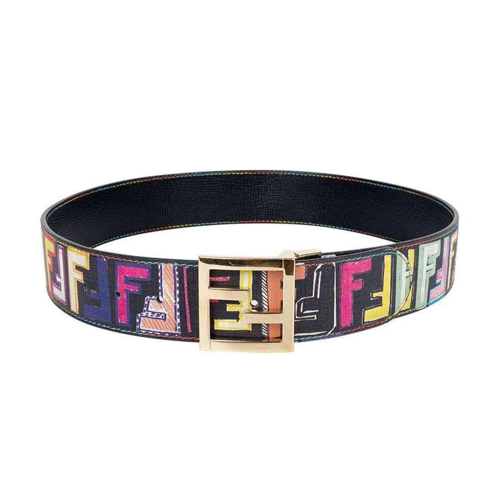 Colorful Belt Logo - FENDI CANVAS MULTICOLOR LOGO PRINT BELT Luxury Bargain