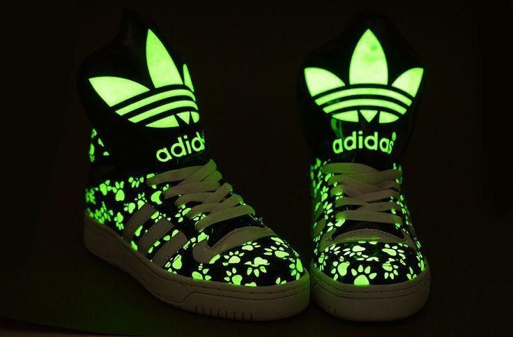 Glow in the Dark Adidas Logo - Adidas Big Tongue Bear's Paw Print Glow in the Dark High Tops Shoes