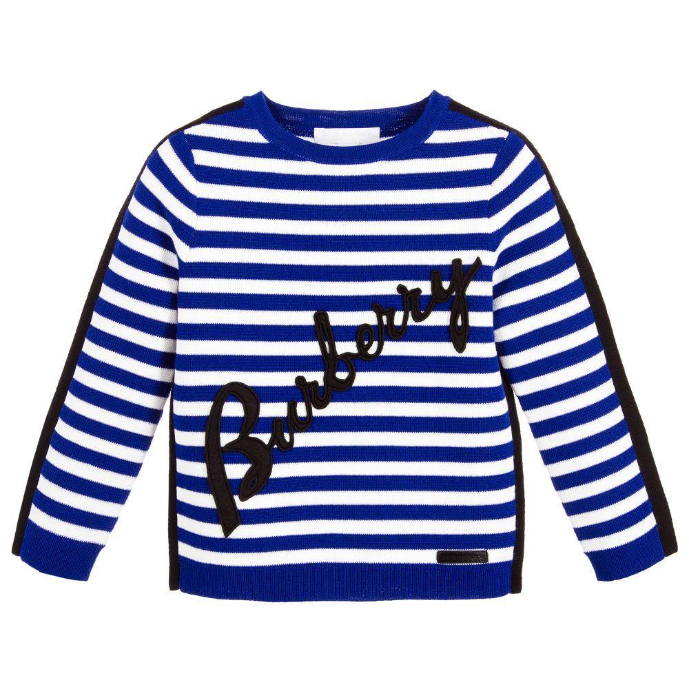 Striped Blue Logo - Burberry - Boys Striped Blue Logo Sweater | Childrensalon Outlet