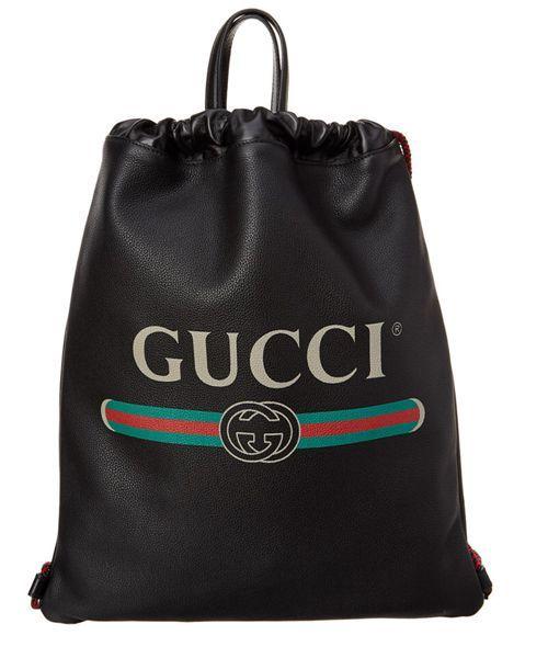 Cool Gucci Logo - Cool Gucci Logo Printed Leather Drawstring Black Bags For Men Fast