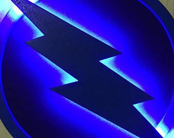 Blue Flash Logo - Justice League The Flash LED Illuminated Superhero Logo Night | Etsy