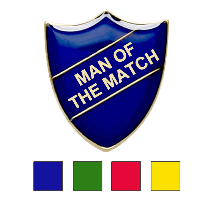 Red and Yellow Match Logo - MAN OF THE MATCH SCHOOL BADGES SHIELD SHAPE