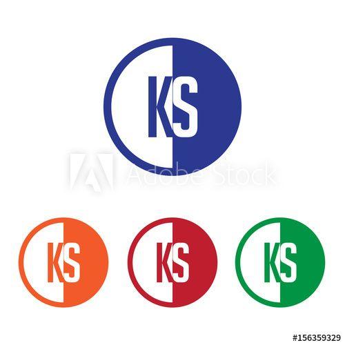 Orange Half Blue Half Circle Logo - KS initial circle half logo blue, red, orange and green color