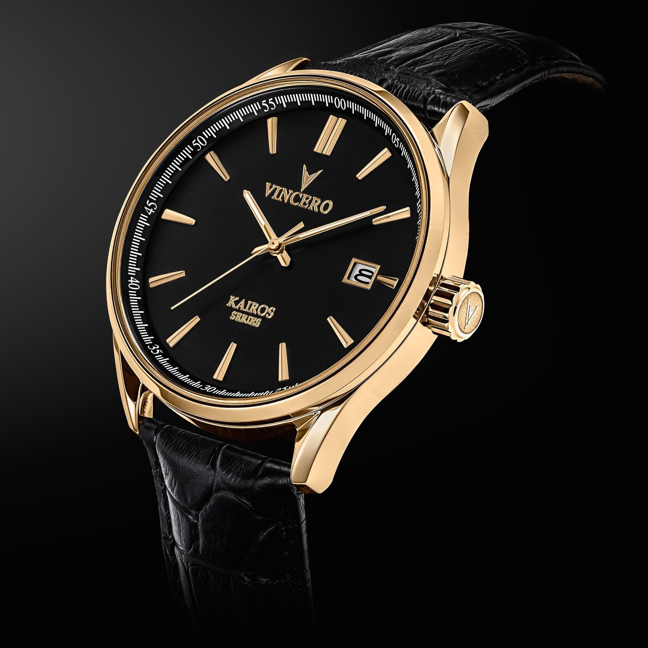 Black and Gold D Logo - Men's Dress Watch - Black/Gold | Vincero Watches