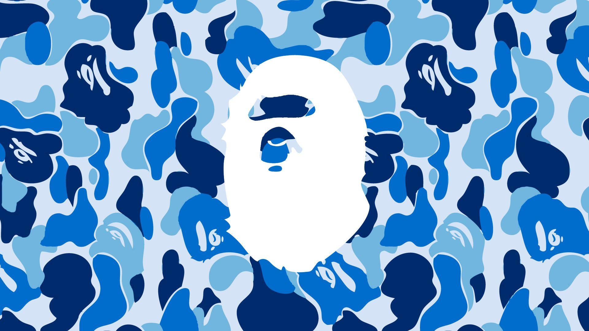 Blue BAPE Camo Logo - Bape Shark Wallpaper