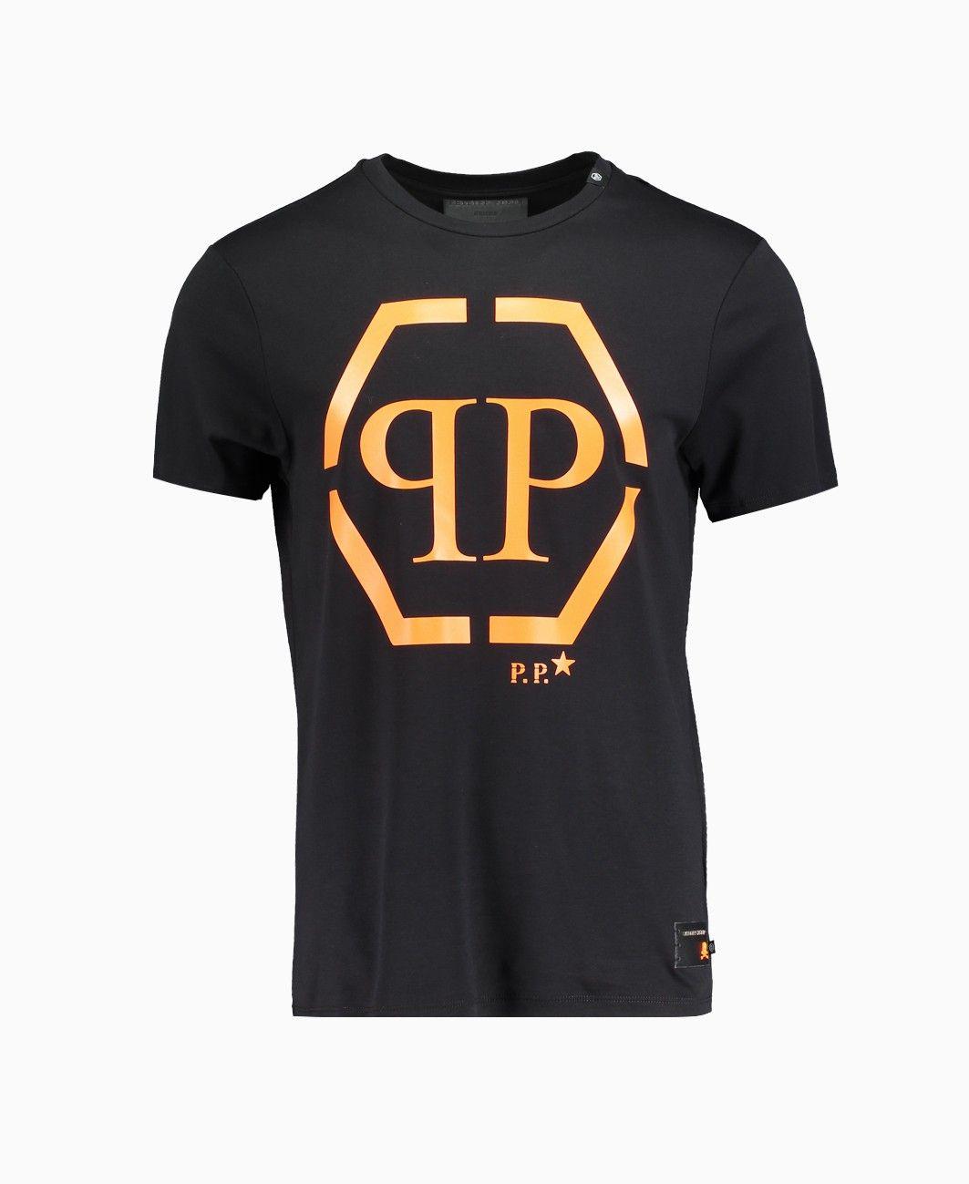 Orange Hex Logo - Philipp Plein - How Far Hex Logo T-Shirt - Black & Orange