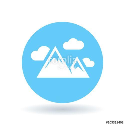 Blue Circle with White Mountain Logo - Mountain range icon. Mountains symbol. Mountain peak sign. White ...