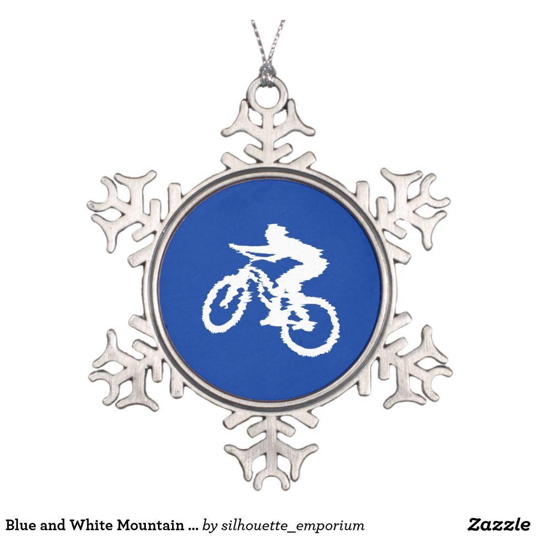 Blue Circle with White Mountain Logo - Blue and White Mountain Bike Snowflake Pewter Christmas Ornament in ...