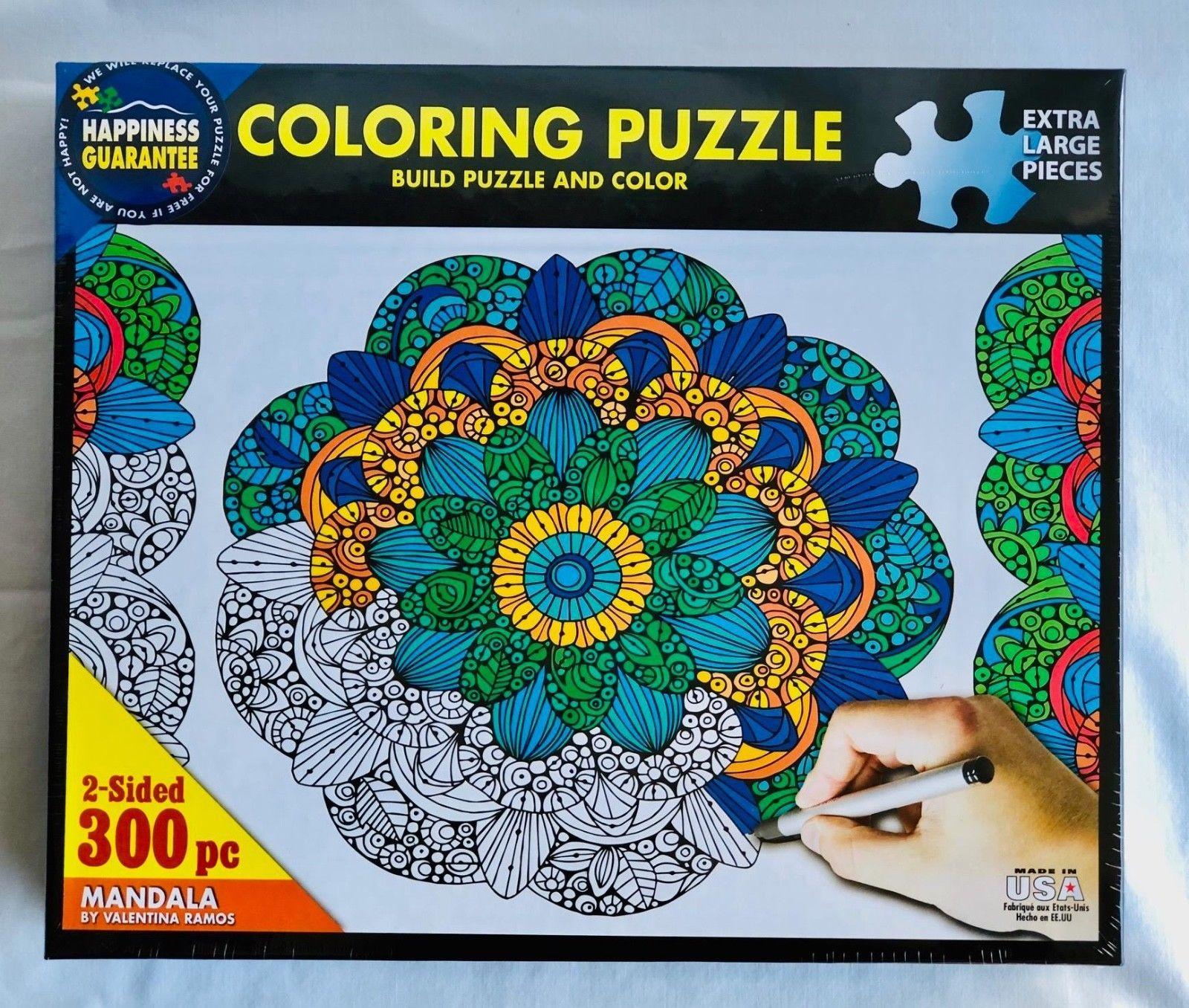 Blue Circle with White Mountain Logo - White Mountain Puzzles Mandala 300 Piece 2 Sided Coloring Jigsaw ...