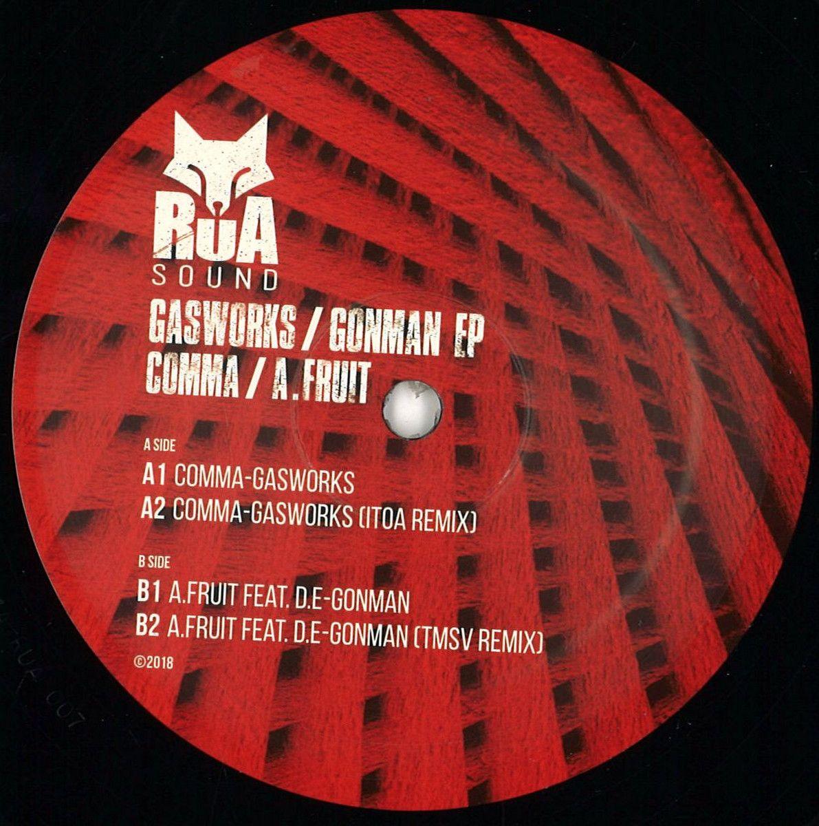 Red Comma Logo - Comma & A.Fruit - Gasworks / Gonman EP / Rua Sound RUA007 - Vinyl
