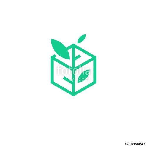 Leaf Box Logo - leaf box plant logo icon line art outline monoline illustration ...