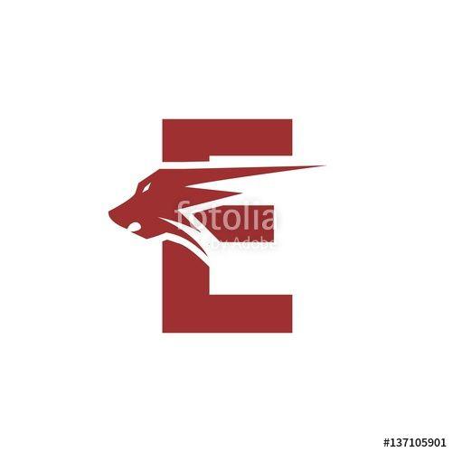 Red E Company Logo - Red Initial E letter with Tiger or Wolf Logo Design Template. Vector