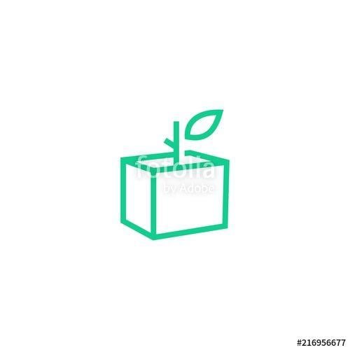 Leaf Box Logo - leaf box plant logo icon line art outline monoline illustration ...