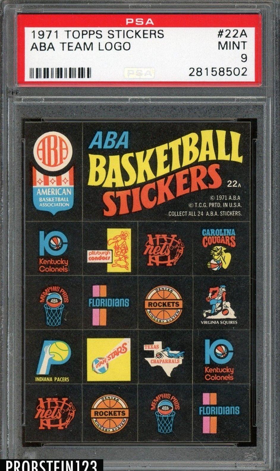 ABA Team Logo - 1971 Topps Stickers Basketball #22A ABA Team Logo PSA 9 MINT