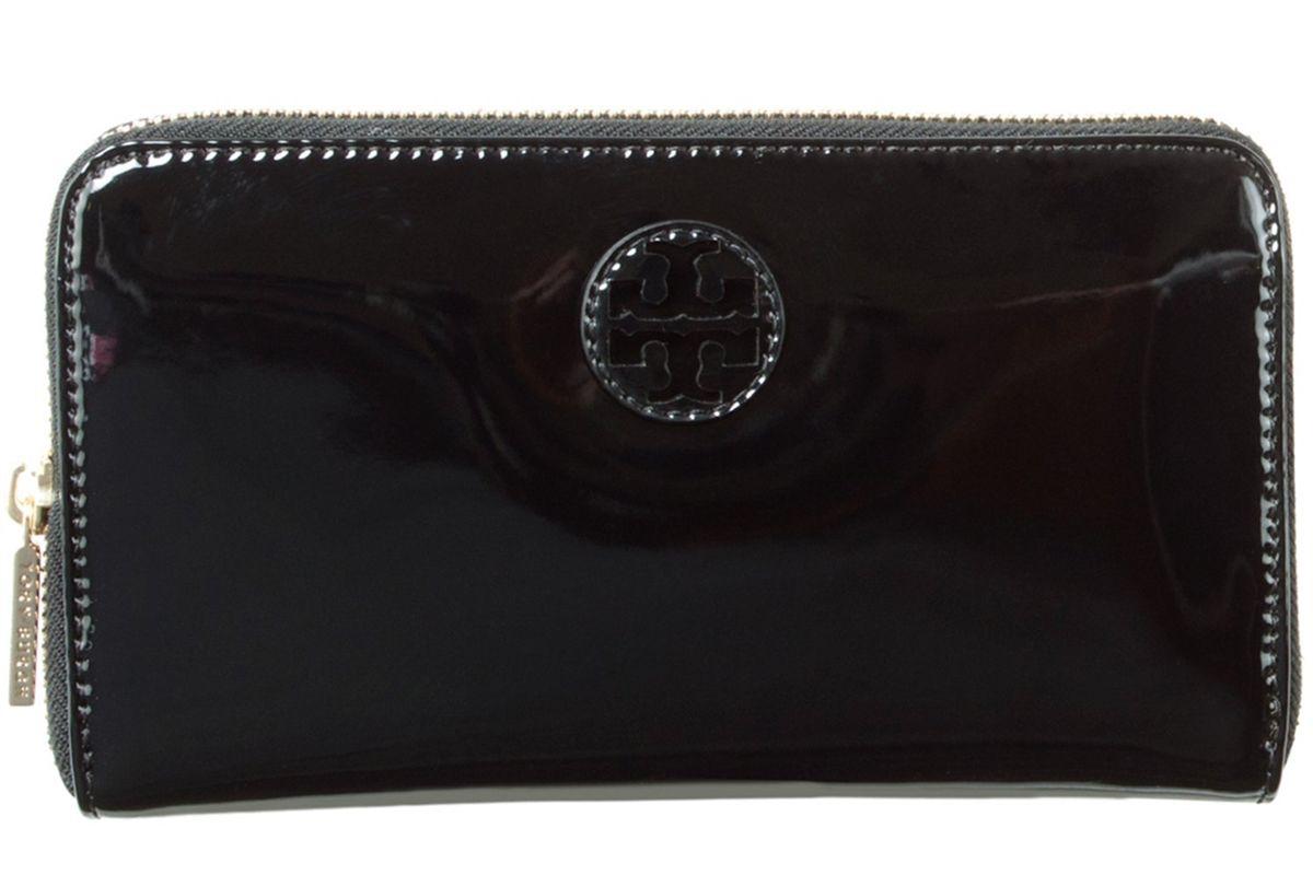 Tory Burch Black Logo - Tory Burch Patent Leather Stacked Logo Continental Zip Wallet, Black