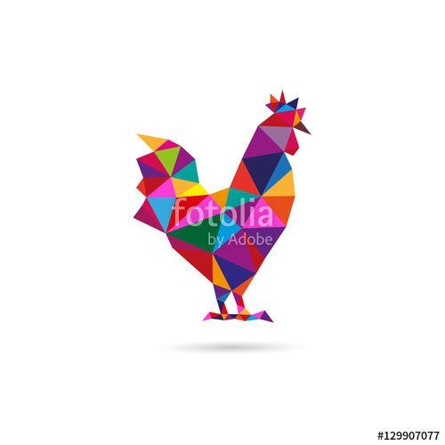 Rooster in Triangle Logo - Triangle rooster design silhouette.Hand drawn minimalism style