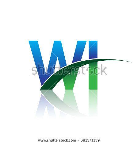 Green and Blue Company Logo - initial letter WI logotype company name colored blue and green