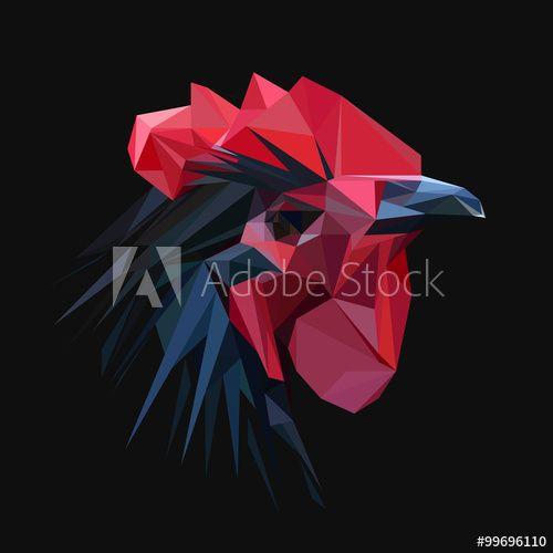Rooster in Triangle Logo - Rooster chicken low poly design. Triangle vector illustration