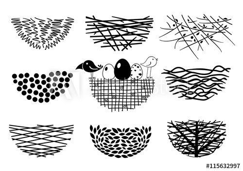 Birds and Nest as Logo - Set icons Bird's Nest for a logo or emblem in the technique