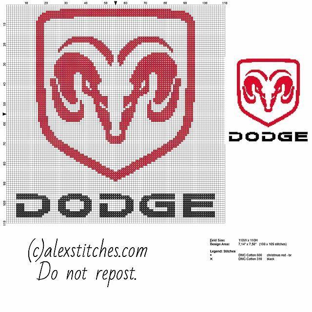 Red Point Car Logo - Dodge Car Logo Free Cross Stitch Pattern Download. Logo Brand Cross