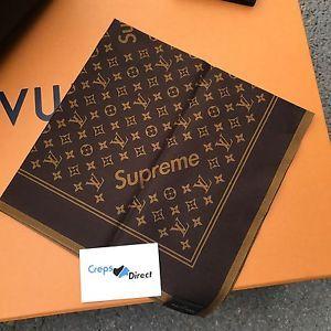 Gold Louis Vuitton Supreme Logo - AUTHENTIC SUPREME LOUIS VUITTON BROWN MONOGRAM LOGO BANDANA 2017 ...