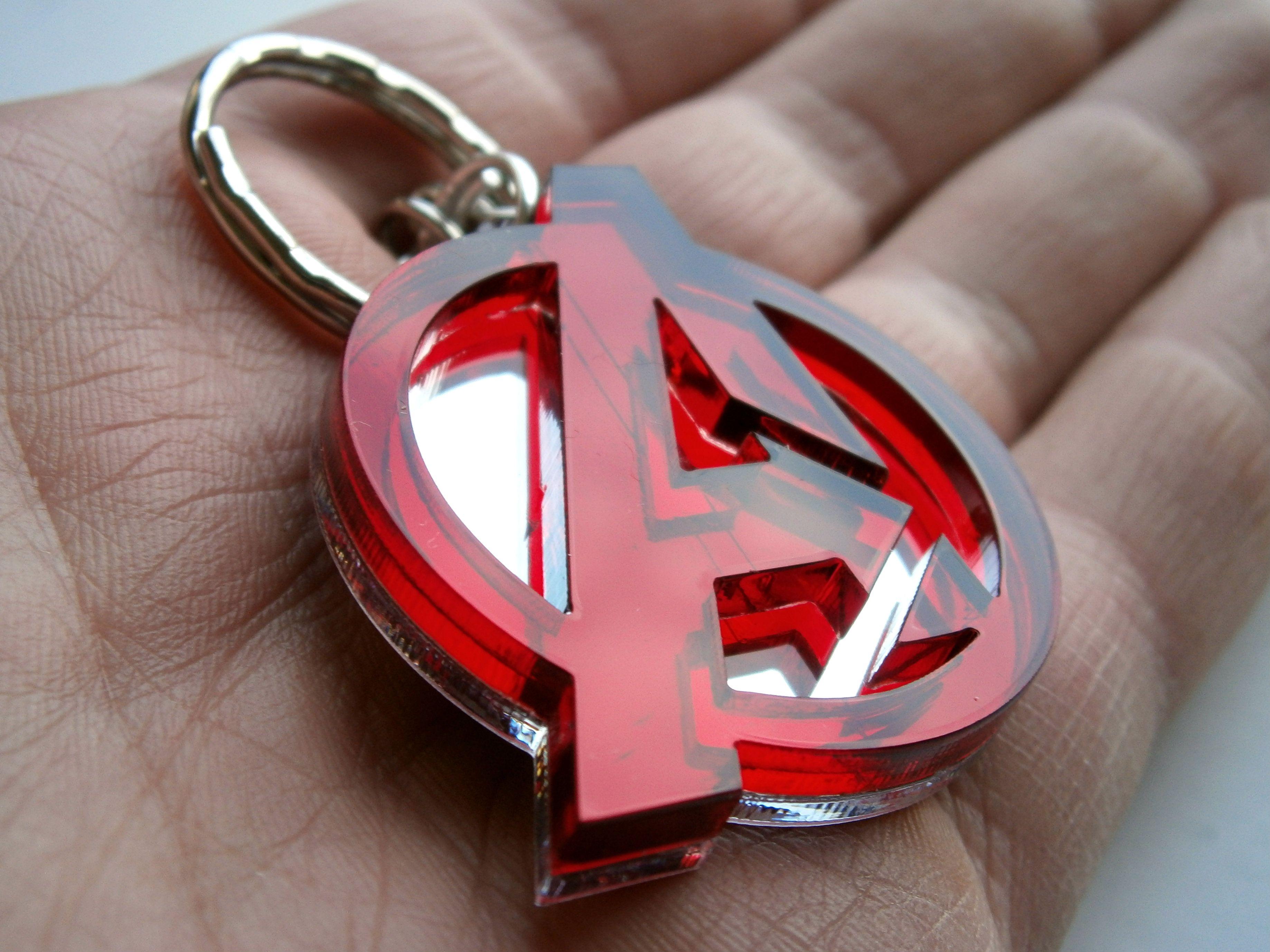 Red Laser Logo - Avengers Keychain, Laser Cut Red and Mirror Avengers Logo keychain