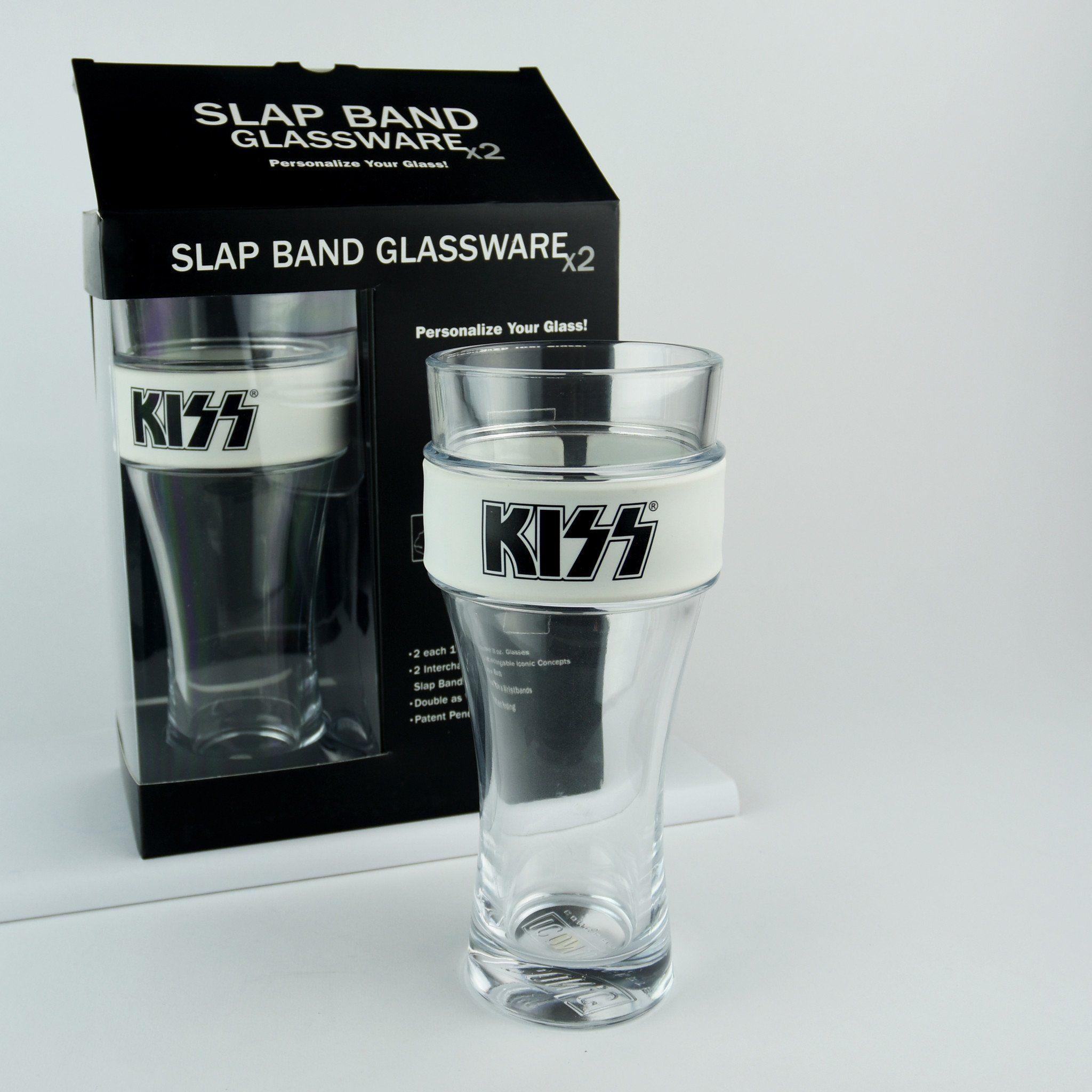 White w Logo - KISS® 2 Pack Slap Band Glassware (White W Black Logo)