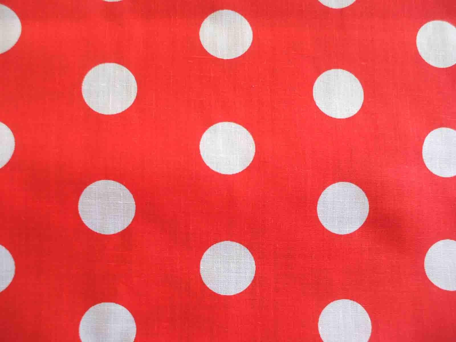 Red Circle with White Spot Logo - Red with white spot Polka dot poly cotton fabric