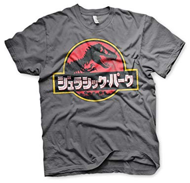 T-Shirt Logo - Officially Licensed Jurassic Park - Japanese Distressed Logo Mens T ...