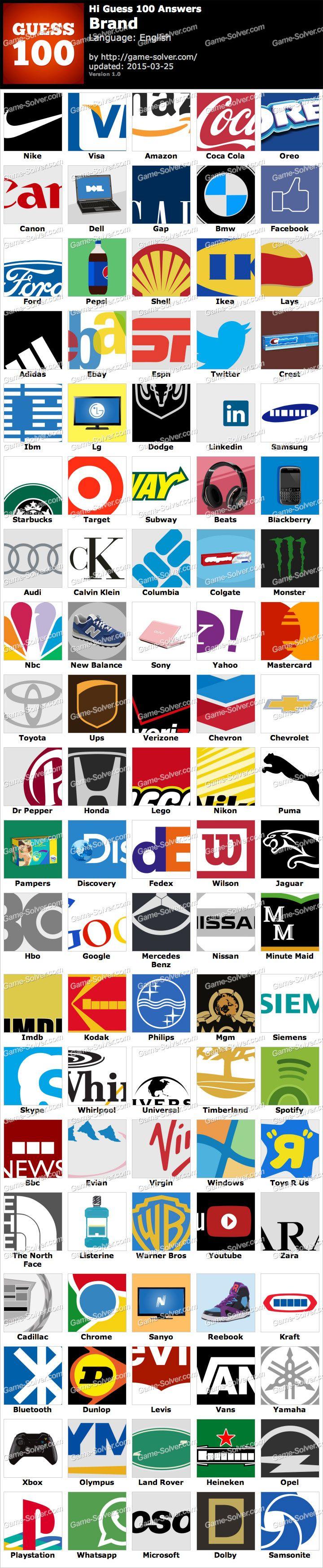 100 Pics Answers Logo - Hi Guess 100 Answers - Game Solver