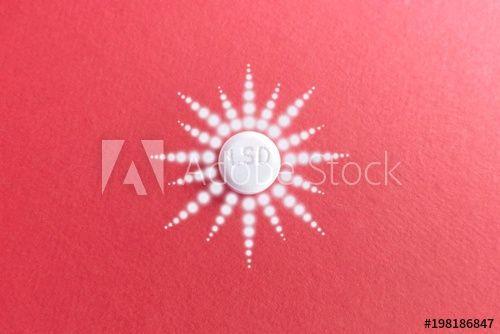 Red Circle with White Spot Logo - LSD drug luminous pattern of white spots a red background in