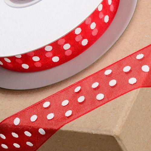 Red Circle with White Spot Logo - 25 Metre - Ribbon in Red with White Spots - Wares of Knutsford Ltd