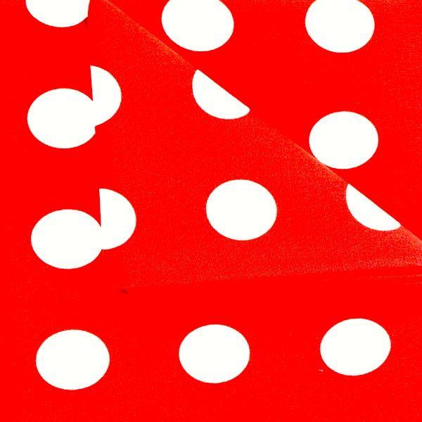 Red Circle with White Spot Logo - Tablecloth & White Spot Party Hire